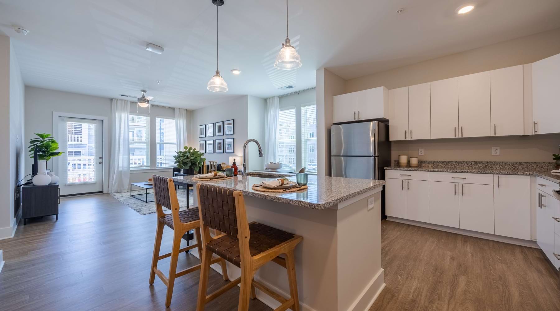 Gourmet kitchen inside a one-bedroom apartment at Madison Wakefield near North Raleigh.